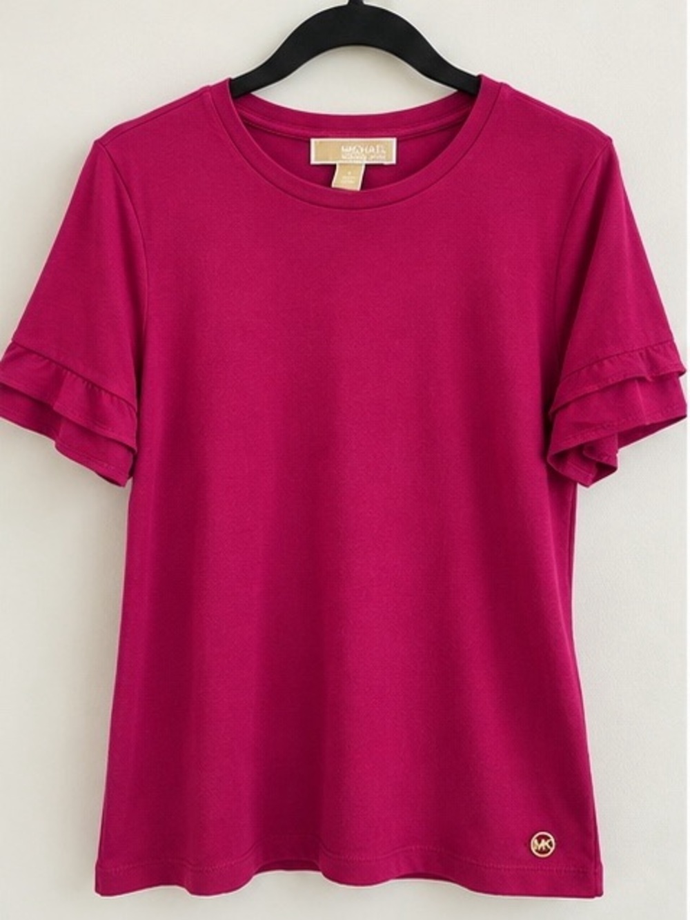Michael Kors Raspberry (Deep Fuchsia) Ruffle Short-Sleeve Tee - Picture 2 of 8